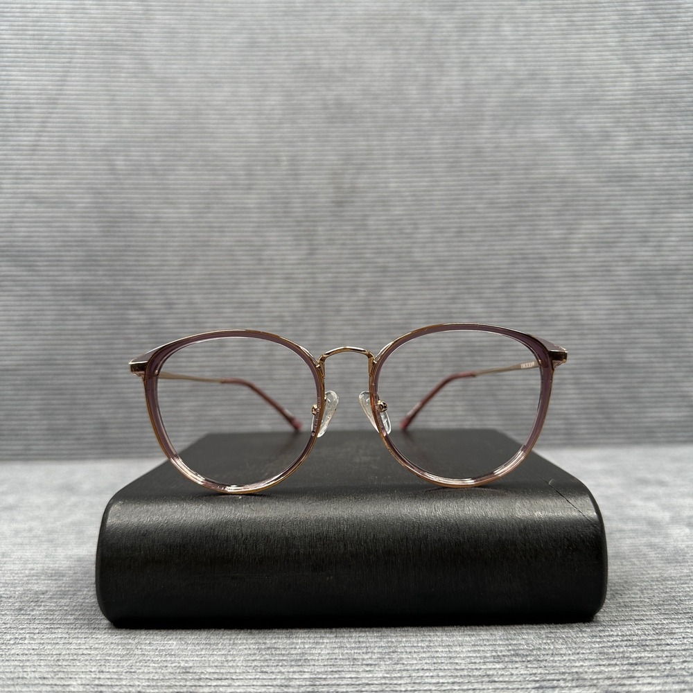 Zenni Optical Round Y2K Eyeglasses Rose Gold Plum Purple Metal Acetate Frames